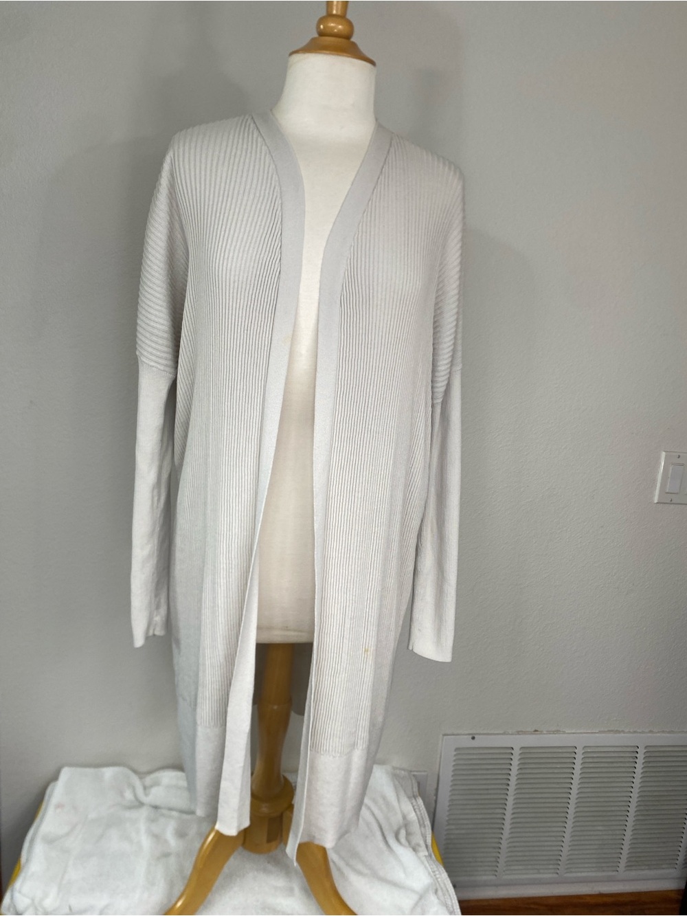 COS Women’s Cream Open Front Ribbed Long Cardigan Size Small Coastal Cottagecore